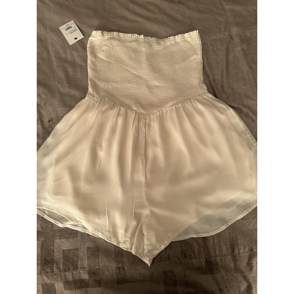 Klesis Romper Womens Large Ivory Smocking Tube Drop Waist‎ Flowy Lined Strapless